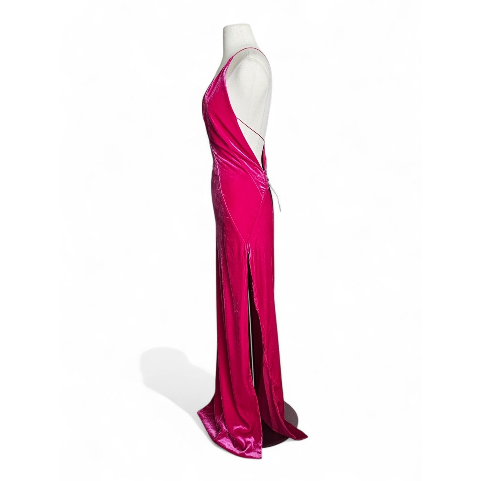 Michael Lo Sordo Alexandra Pink Velvet Plunge Halter Maxi Dress Nwt Us 2 Au 6 — image 4 of 8